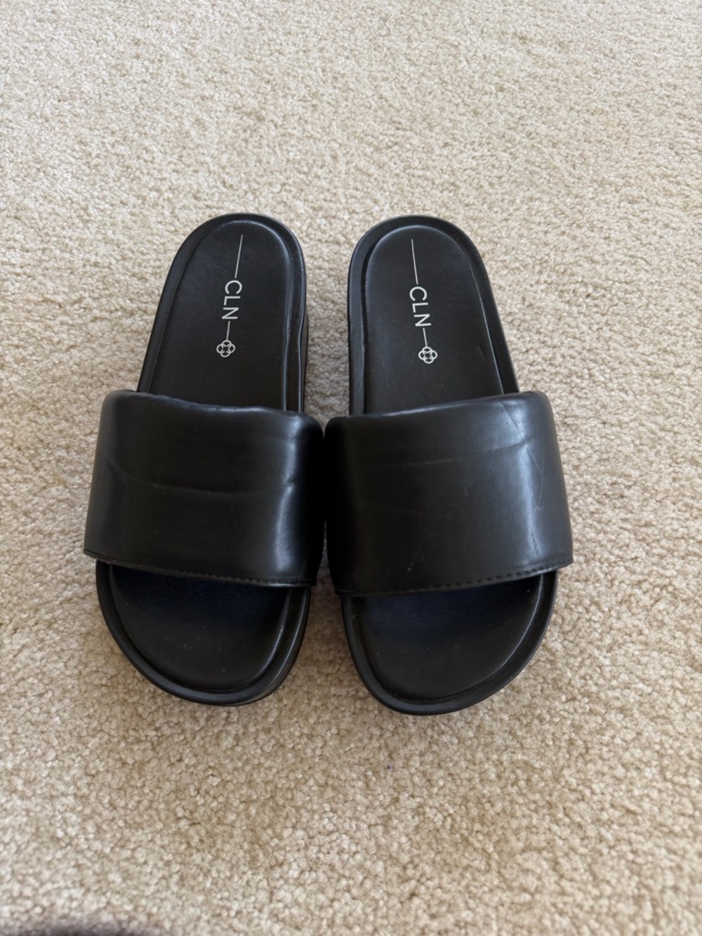 CLN Black Wide Strap Slide Sandals Size 6
